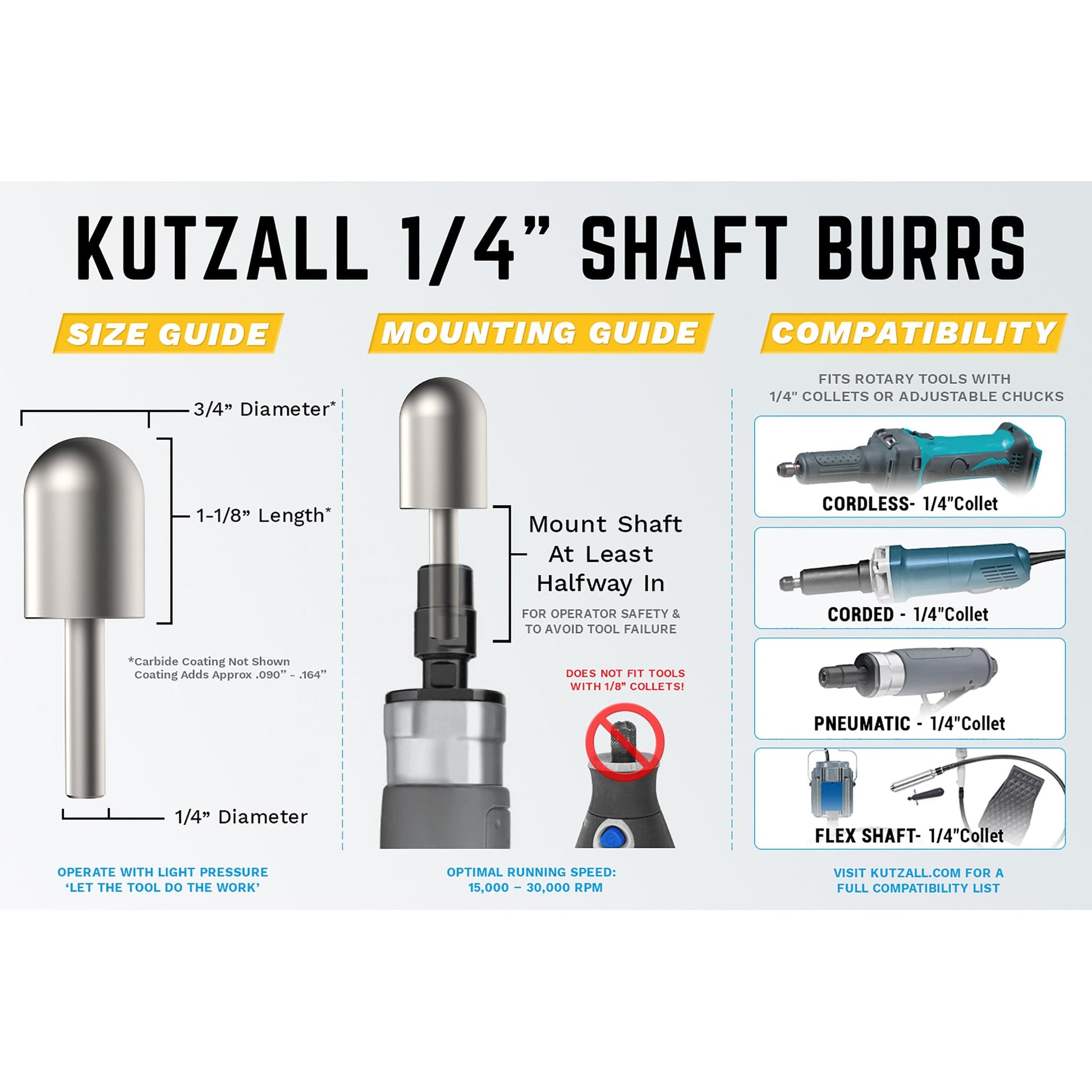 Original Ball Nose Burr, 1/4" Shaft, Coarse (3/4" x 1-1/8") alt 0