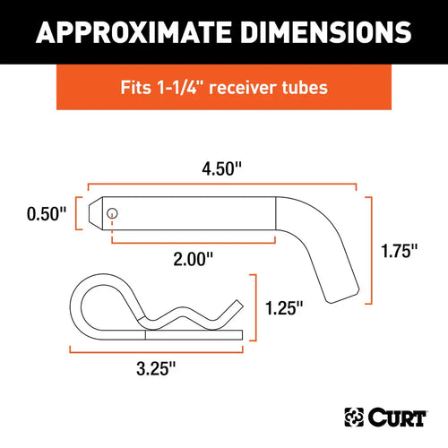 Curt 1/2 Hitch Pin (1-1/4 Receiver, Zinc, Packaged)