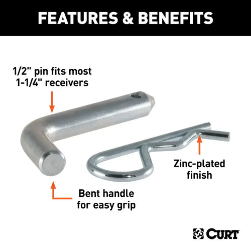 Curt 1/2 Hitch Pin (1-1/4 Receiver, Zinc, Packaged)