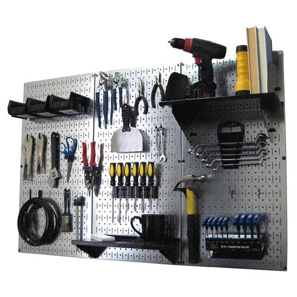 4' Metal Pegboard Standard Tool Storage Kit - Galvanized Metallic Toolboard & Black Accessories alt 0